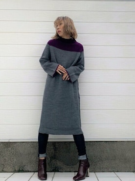 「ロールアップ」｜「アイテム（ワンピース/ドレス）」を使った、Q♥Officialさん（レディース・155cm）の秋コーディネート