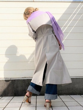 「ロールアップ」｜「アイテム（トレンチコート）」を使った、Q♥Officialさん（レディース・155cm）の冬コーディネート