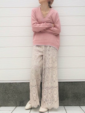 「スカラップ」｜「アイテム（アクセサリー）」を使った、Q♥Officialさん（レディース・155cm）の春コーディネート
