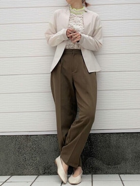 「Q（キュー）のアイテム（テーラードジャケット）」を使った、Q♥Officialさん（レディース・155cm）の春コーディネート