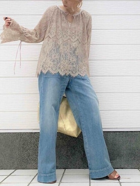 「スカラップ」｜「アイテム（アクセサリー）」を使った、Q♥Officialさん（レディース・155cm）の春コーディネート