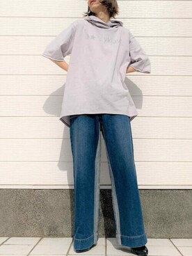 デニムパンツを使った 半袖パーカー のレディース人気ファッションコーディネート Wear