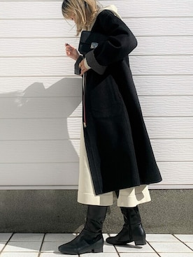 「Q（キュー）のアイテム（ムートンコート）」を使った、Q♥Officialさん（レディース・155cm）の秋コーディネート