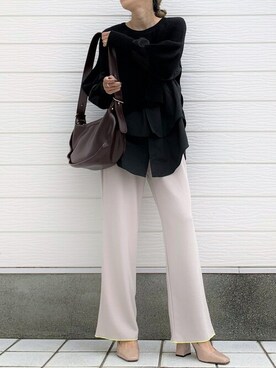 「ラウンドバッグ」｜「アイテム（パンツ）」を使った、Q♥Officialさん（レディース・155cm）の秋コーディネート