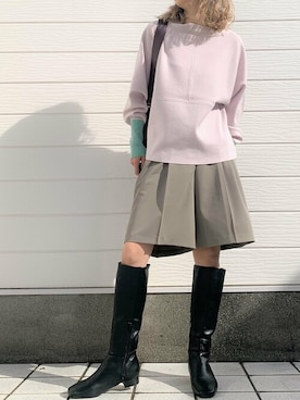 「ラウンドバッグ」｜「アイテム（ブーツ）」を使った、Q♥Officialさん（レディース・155cm）の秋コーディネート