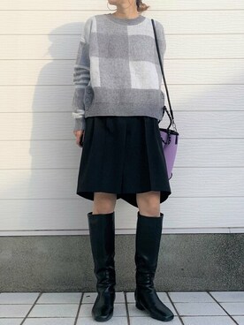 「キュロット」｜「アイテム（トートバッグ）」を使った、Q♥Officialさん（レディース・155cm）の冬コーディネート
