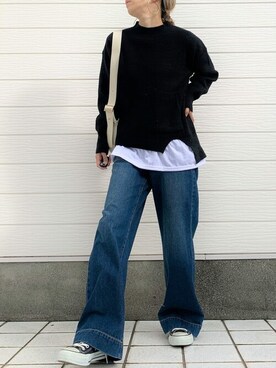 「ラウンドバッグ」｜「アイテム（パンツ）」を使った、Q♥Officialさん（レディース・155cm）の冬コーディネート