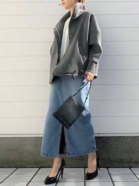「ドルマンスリーブ」｜「アイテム（ブルゾン）」を使った、Q♥Officialさん（レディース・155cm）の冬コーディネート