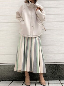 「ドルマンスリーブ」｜「アイテム（ブルゾン）」を使った、Q♥Officialさん（レディース・155cm）の冬コーディネート