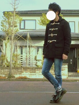「GU（ジーユー）のアイテム（ダッフルコート）」を使った、solÅtioさん（メンズ・170cm）の冬コーディネート