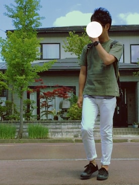 「アイテム（タンクトップ、ブルー系）」を使った、solÅtioさん（メンズ・170cm）の夏コーディネート