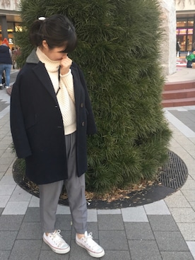 「SEVENDAYS=SUNDAY（セブンデイズサンデイ）のアイテム（チェスターコート）」を使った、k☺︎さん（レディース・154cm）の冬コーディネート
