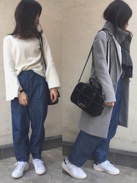 「フレアスリーブ」｜「アイテム（チェスターコート）」を使った、k☺︎さん（レディース・154cm）の冬コーディネート