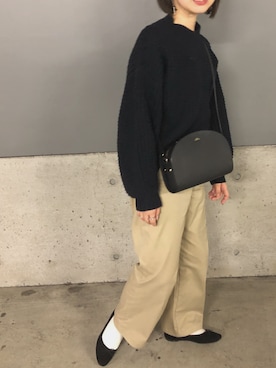 「A.P.C.（アーペーセー）のsac demi-lune 18PC（ショルダーバッグ）」を使った、k☺︎さん（レディース・154cm）の冬コーディネート