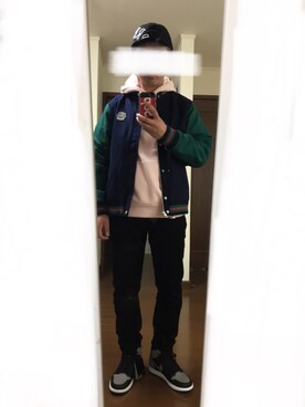 「ラコステ」｜「アイテム（スタジャン）」を使った、KZTFR@m.jpさん（メンズ・173cm）の春コーディネート