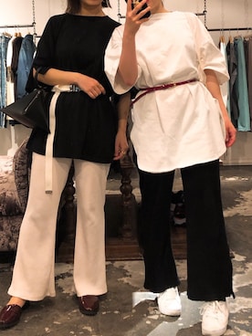 「RAY CASSIN（レイカズン）のポケット付ビックTシャツ（Tシャツ/カットソー、ブラック系）」を使った、Annaさん（レディース・156cm）の春コーディネート