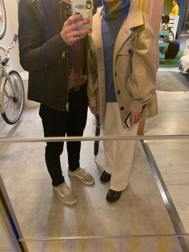「niko and...（ニコアンド）のVONNELAIRウールプルオーバー（ニット/セーター、ブルー系）」を使った、Annaさん（レディース・156cm）の冬コーディネート