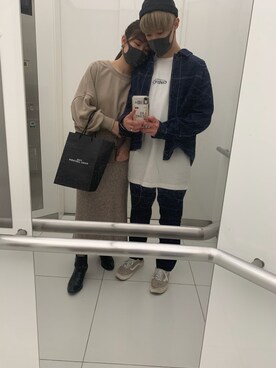 「LOWRYS FARM（ローリーズファーム）のメランジニットスカート　871404（スカート、ベージュ系）」を使った、Annaさん（レディース・156cm）の春コーディネート