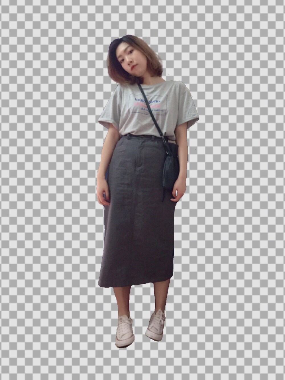 「休闲、日常、可爱、夏日、日系」｜「creamchildのアイテム（Tシャツ/カットソー、グレー系）」を使った、糖豆豆さん（レディース・167cm）の春コーディネートの1枚目の写真