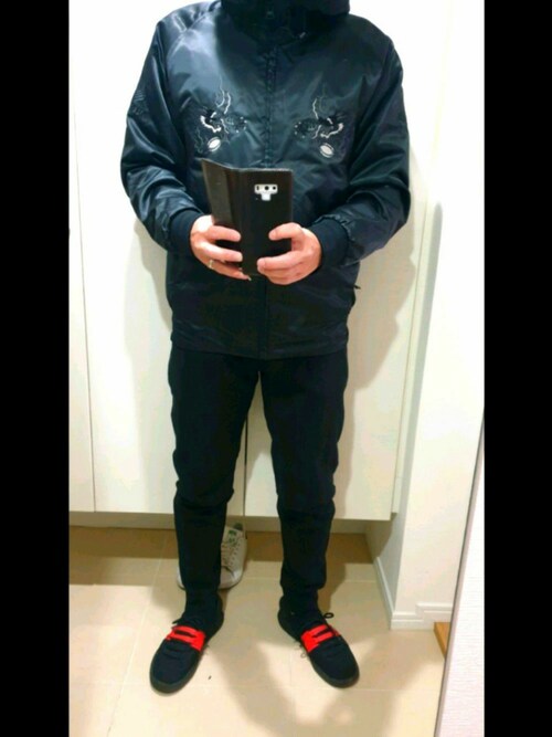 Adidas アディダス オールブラックス 日本限定スカジャンを使った人気ファッションコーディネート Sciaky