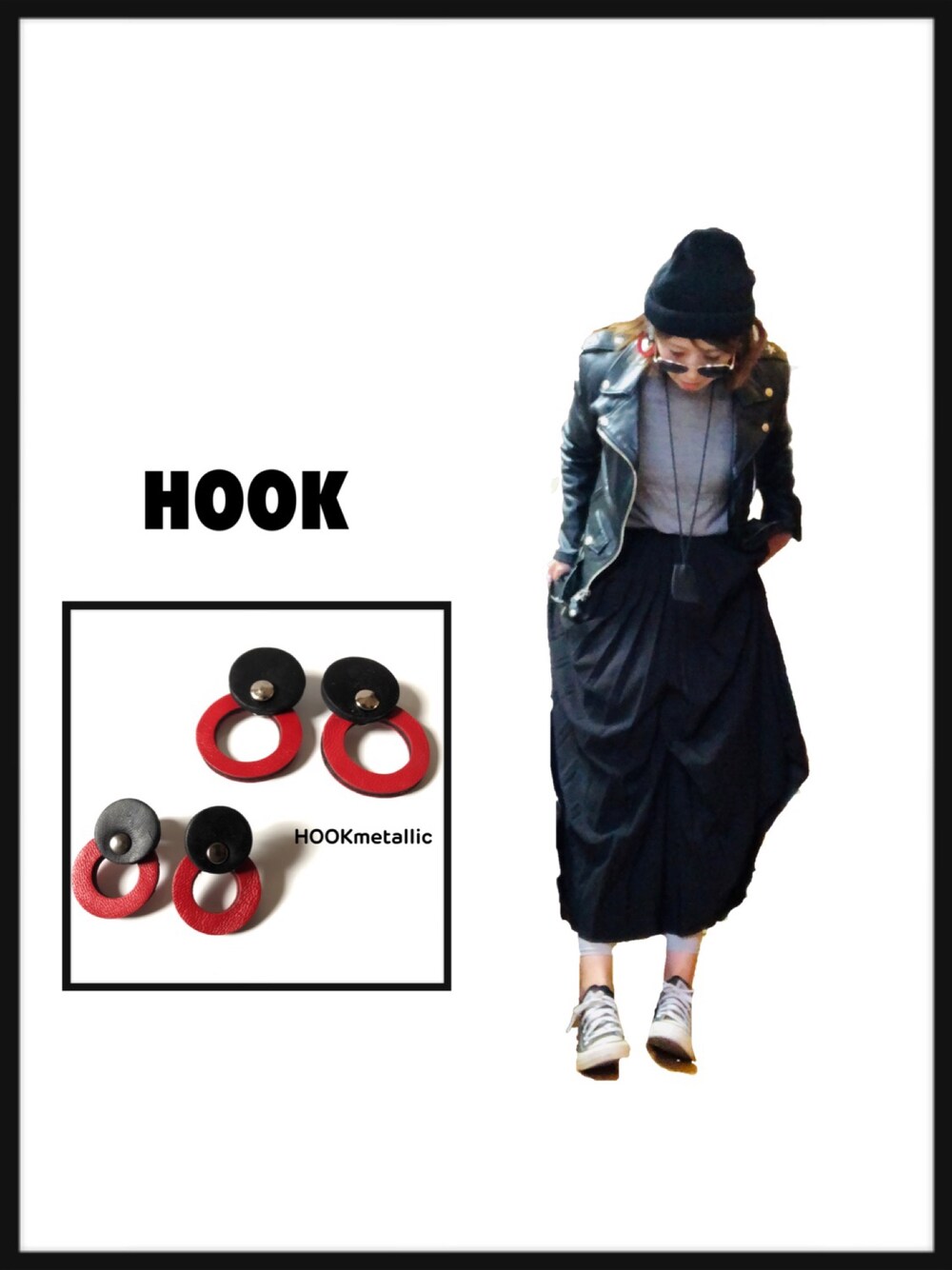 ブラック系のライダースジャケット、ブラック系のその他パンツ、グレー系のニット/セーターを着用したレディースの冬コーディネートの1枚目の写真