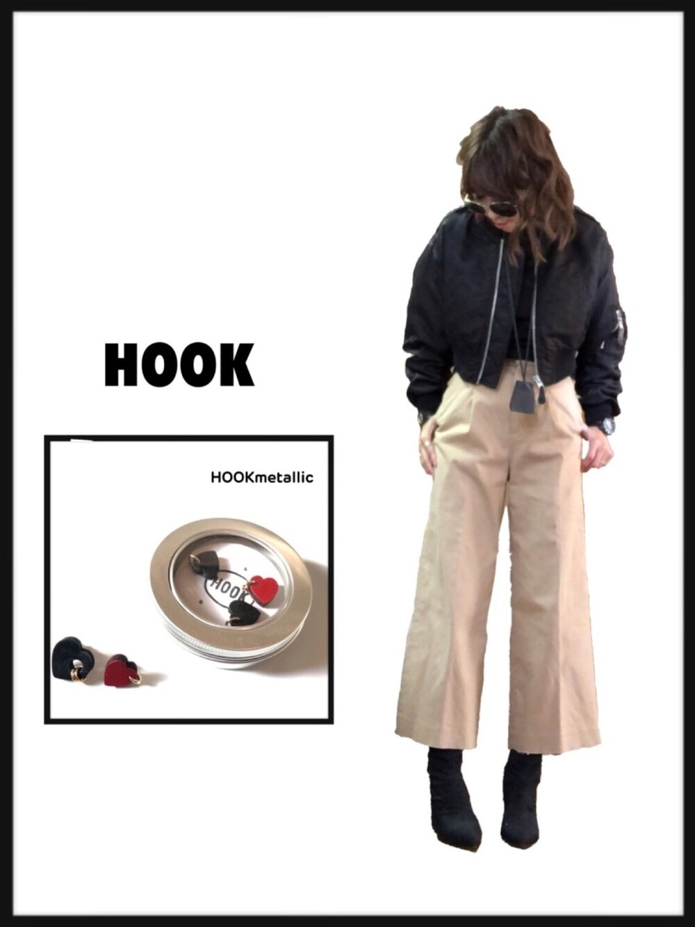 ブラック系のブルゾン、ブラック系のトップス、ベージュ系のその他パンツを着用したレディースの冬コーディネートの1枚目の写真