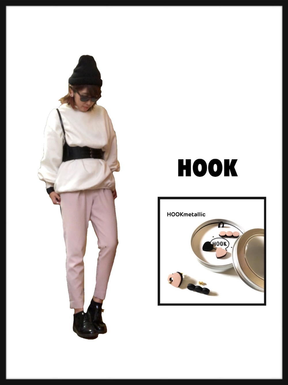 ホワイト系のワンピース、ブラック系のドレスシューズ、ブラック系のニットキャップ/ビーニーを着用したレディースの冬コーディネートの1枚目の写真