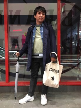 「417 EDIFICE（フォーワンセブンエディフィス）のアイテム（ステンカラーコート）」を使った、ken_hさん（メンズ・162cm）の春コーディネート