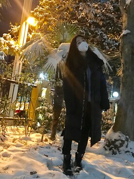 「MLB（メジャーリーグベースボール）のアイテム（ダウンジャケット/コート）」を使った、桃花伢さん（レディース・165cm）の冬コーディネート