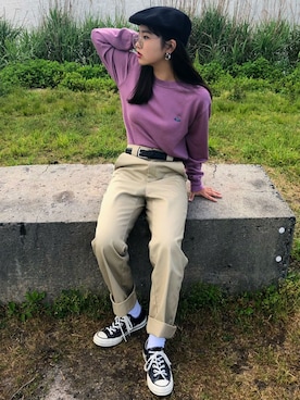 「ct70」｜「アイテム（ハンチング/ベレー帽）」を使った、ANRI☺︎さん（レディース・153cm）の春コーディネート