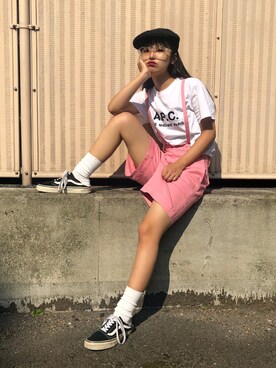 「A.P.C.」｜「アイテム（ハンチング/ベレー帽）」を使った、ANRI☺︎さん（レディース・153cm）の夏コーディネート