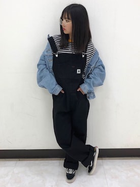 「carhartt」｜「アイテム（デニムジャケット）」を使った、ANRI☺︎さん（レディース・153cm）の春コーディネート