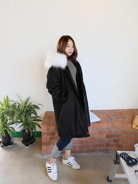 「デイリーカジュアル」｜「アイテム（モッズコート）」を使った、DAILYABOUTさん（レディース・164cm）の冬コーディネート