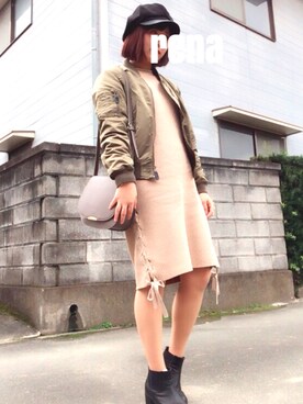 「WEGO（ウィゴー）のWEGO/サイドゴアショートブーツ（ブーツ、ブラック系）」を使った、ｒｅｎａさん（レディース・164cm）の冬コーディネート