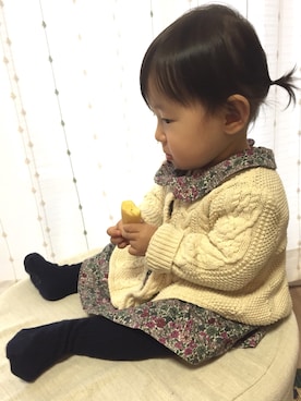 「アイテム（タイツ/ストッキング、ブルー系）」を使った、chunさん（キッズ・70cm）の秋コーディネート