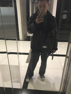 「MONKI（モンキ）のアイテム（ライダースジャケット）」を使った、kasimirさん（メンズ・168cm）の春コーディネート
