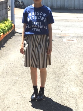 「メゾン キツネ(MAISON KITSUNE)」｜「アイテム（スカート）」を使った、neco.さん（レディース・161cm）の夏コーディネート