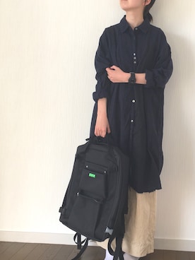 「ポーター」｜「アイテム（シャツワンピース）」を使った、neco.さん（レディース・161cm）の春コーディネート