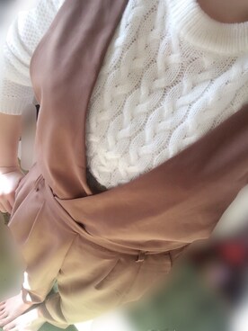 「アイテム（つなぎ/オールインワン、ベージュ系）」を使った、まっちいさん（レディース・159cm）の冬コーディネート