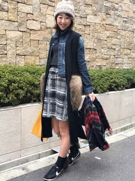 「YANUK（ヤヌーク）のアイテム（ジャケット/アウター）」を使った、金田麗子さん（レディース・163cm）の冬コーディネート