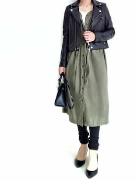 「オシャレパッソ」｜「アイテム（ライダースジャケット）」を使った、momo🐰さん（レディース・151cm）の秋コーディネート