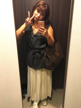 「マキシスカート」｜「アイテム（スリッポン）」を使った、かちさん（レディース・165cm）の秋コーディネート