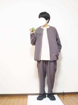 「WYM」｜「アイテム（ノーカラージャケット）」を使った、あちょんさん（レディース・158cm）の冬コーディネート
