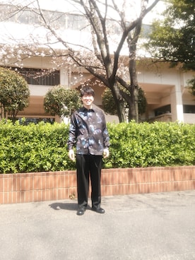 「花見」｜「アイテム（スラックス）」を使った、中尾  勇麻さん（メンズ・168cm）の春コーディネート