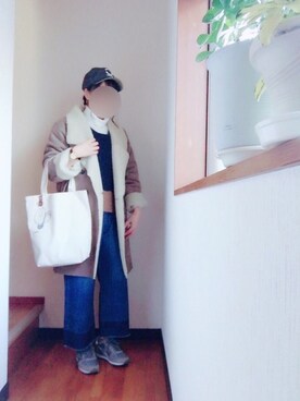 「no brand（ノーブランド）のアイテム（キャップ、グレー系）」を使った、anさん（レディース・161cm）の冬コーディネート