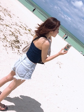 「アイテム（チューブトップ、ブルー系）」を使った、onikuyさん（レディース・153cm）の秋コーディネート