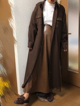 「レザースカート」｜「アイテム（シャツワンピース）」を使った、shino🦋さん（レディース・160cm）の秋コーディネート