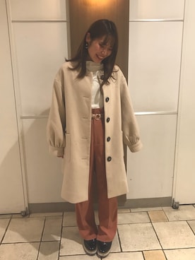「Heather（ヘザー）のアイテム（ステンカラーコート）」を使った、makiさん（レディース・159cm）の冬コーディネート