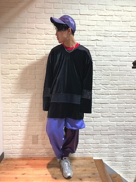 「JUUN.J（ジュンジェイ）のアイテム（帽子）」を使った、RIKIKYAさん（メンズ・168cm）の春コーディネート