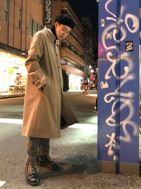 「WHITELAND BLACKBURN」｜「アイテム（トレンチコート）」を使った、RIKIKYAさん（メンズ・168cm）の秋コーディネート
